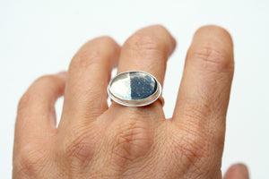 Pyrite In Onyx Bezel Ring