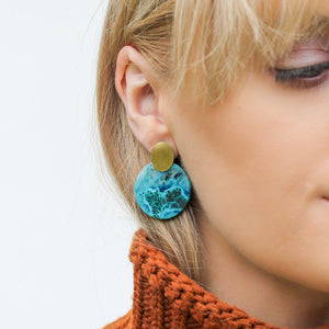 Chrysocolla in Quartz Coin Earrings
