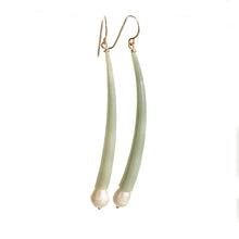 Load image into Gallery viewer, Green Tusk Shell and Freshwater Pearl Earrings Alana Douvros Jewelry