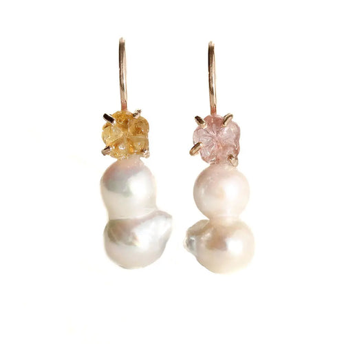 Akoya Twin Pearls with Tourmaline Flowers Alana Douvros Jewelry