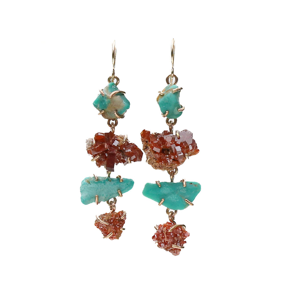 Vanadinite and Turquoise Tier Earrings