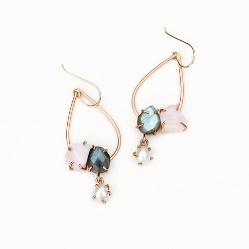 Faceted Labradorite and Peruvian Opal Teardrop Earrings Alana Douvros Jewelry