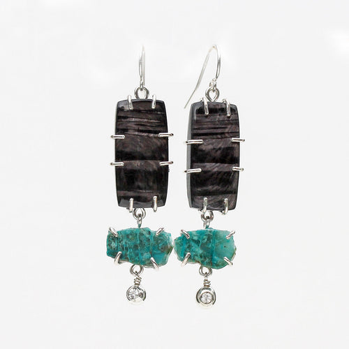 Black Cats Eye and Chrysocolla Tier Earrings Alana Douvros Jewelry