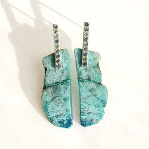 Sapphire Studded Chrysocolla Slice Earrings Alana Douvros Jewelry