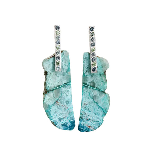 Sapphire Studded Chrysocolla Slice Earrings Alana Douvros Jewelry