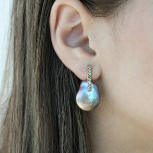 Sapphire Studded Grey Pearl Bar Earrings Alana Douvros Jewelry