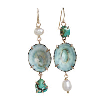 Load image into Gallery viewer, Green Limpet and Raw Turquoise Tier Earrings Alana Douvros Jewelry