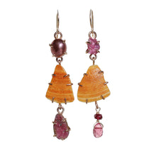 Load image into Gallery viewer, Raw Pink Sapphire and Seashell Tier Earrings Alana Douvros Jewelry