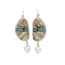 Load image into Gallery viewer, River Turquoise and Freshwater Pearl Earrings