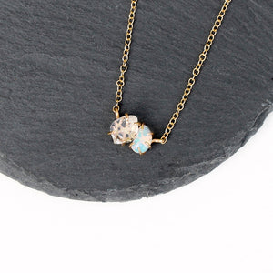 Opal and Herkimer Diamond Pebble Necklace