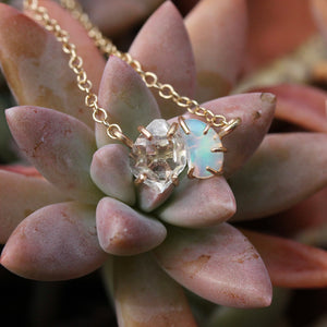 Opal and Herkimer Diamond Pebble Necklace