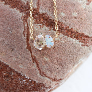 Opal and Herkimer Diamond Pebble Necklace