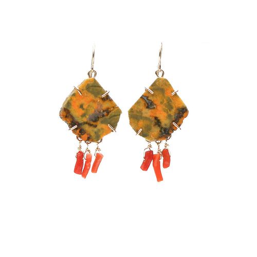 Bumblebee Jasper and Coral Earrings Alana Douvros Jewelry
