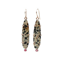 Load image into Gallery viewer, Dalmatian Jasper and Neon Pink Sapphire Earrings Alana Douvros Jewelry
