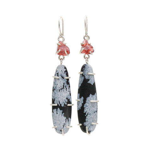 Garnet and Snowflake Obsidian Earrings Alana Douvros Jewelry