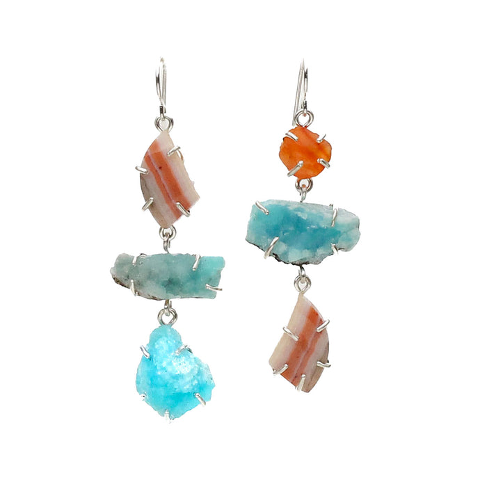Carnelian and Hemimorphite Tier Earrings