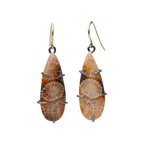 Fossilized Coral Teardrop Earrings Alana Douvros Jewelry