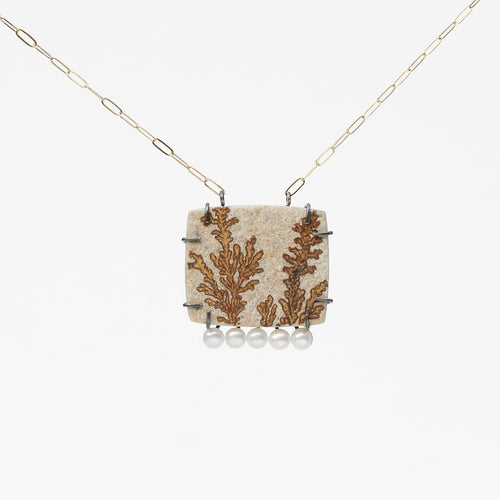 Dendritic Sandstone Necklace with Freshwater Pearls Alana Douvros Jewelry
