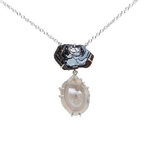 Hematite Rosette and Geode Druzy Necklace Alana Douvros Jewelry