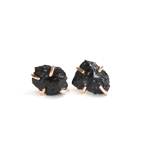 Raw Black Tourmaline Studs