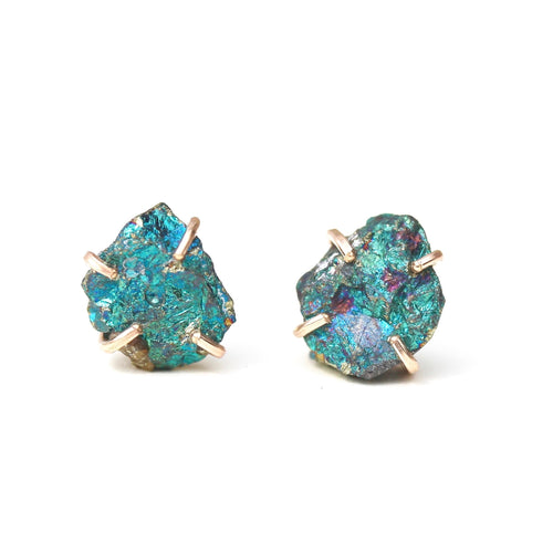 Raw Peacock Pyrite Studs Alana Douvros Jewelry