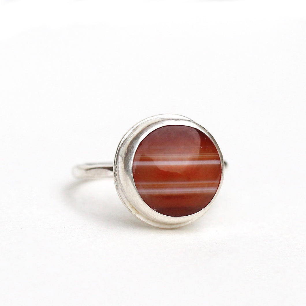 Simple Red Banded Agate Bezel Ring