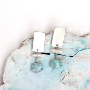 Larimar and Freshwater Pearl Stack Studs