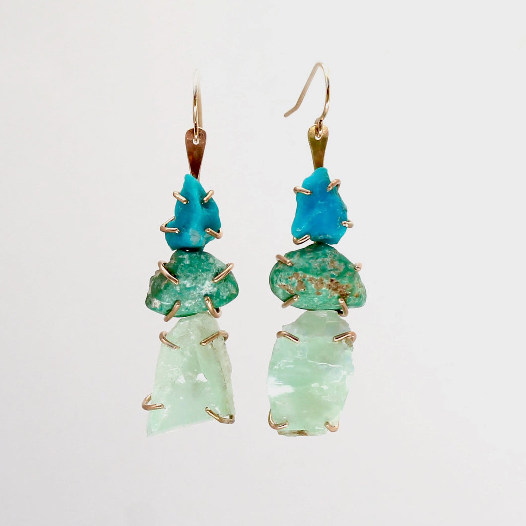 Turquoise and Green Calcite Ladder Earrings