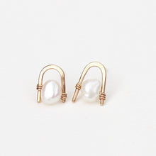 Load image into Gallery viewer, White Freshwater Pearl Staple Studs