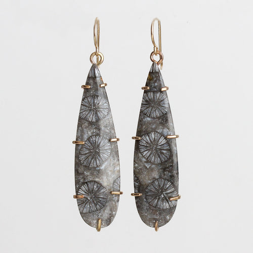 Black Fossilized Coral Earrings