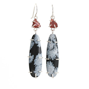 Garnet and Snowflake Obsidian Earrings