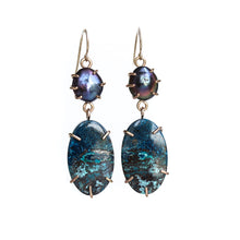 Load image into Gallery viewer, Black Pearl and Azurite Drop Earrings