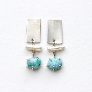 Larimar and Freshwater Pearl Stack Studs