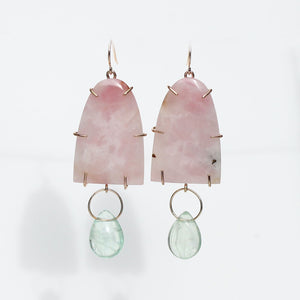 Pink Tourmaline and Fluorite Dome Earrings