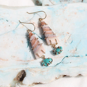 Crazy Lace Agate and Turquoise Pebble Earrings